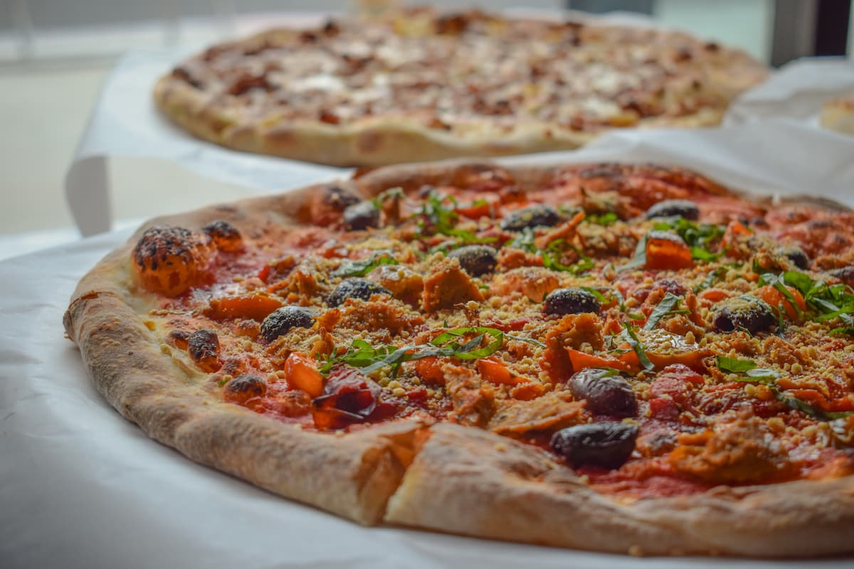The Frailty, 4th Horseman's vegan pizza with vegan parmesan and vegan sausage. Photo by Brian Addison.