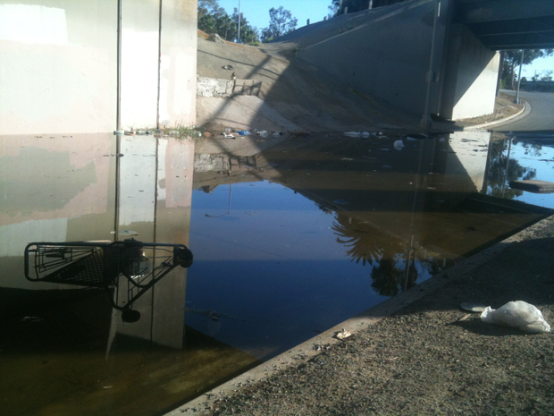 A flooded tunnel near one of the encampments