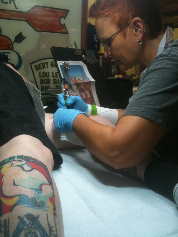 Barba at work on what she says is a great canvas