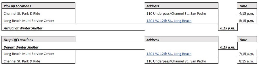 winter shelter locations