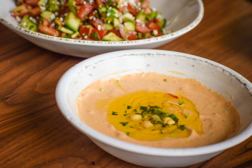 Downtown Long Beach's Ammatolí offers Middle Eastern food; this is its spicy hummus. Photo by Brian Addison.