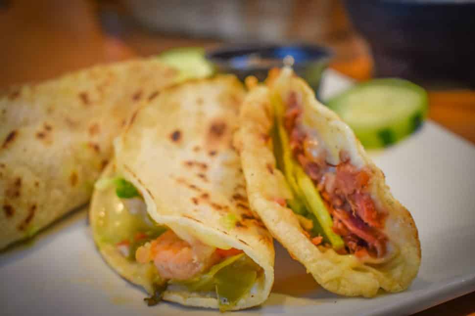 Cheko el Rey del Sarandeado's smoke marlin taco and Gobernador taco. Photo by Brian Addison.