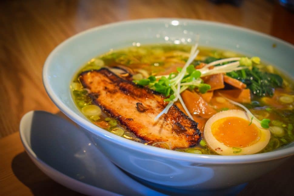 HiroNori Craft Ramen, located in Long Beach's Bixby Knolls neighborhood, and their bowl of Asahikawa-style ramen. Photo by Brian Addison.
