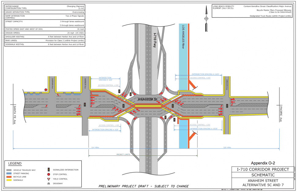 Above: a diverging diamond configuration for Anaheim Street in Long Beach. Courtesy of Caltrans.