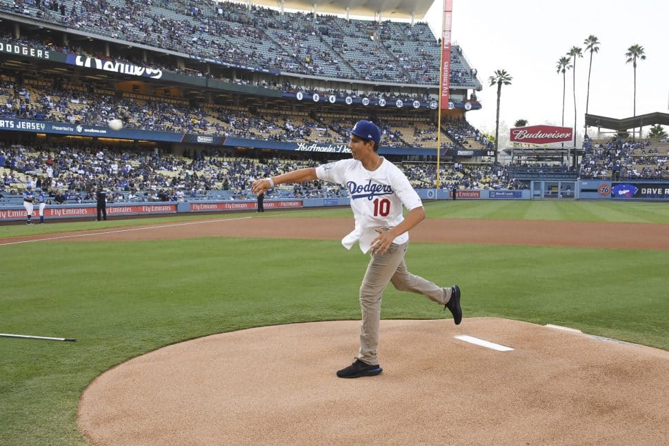 Sam Rosa, 16, throws out the first at the Dodgers game against the Padres on Saturday, Aug. 25, 2018. Photo courtesy of Jon SooHoo/LA Dodgers.