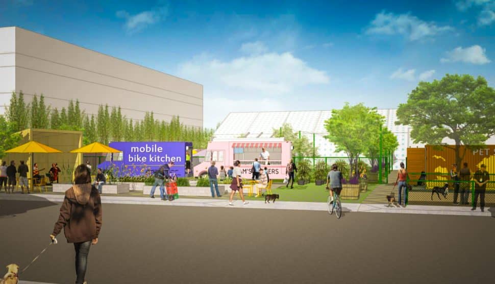 A rendering shows the street view of a possible homeless shelter. Courtesy of Studio One Eleven.