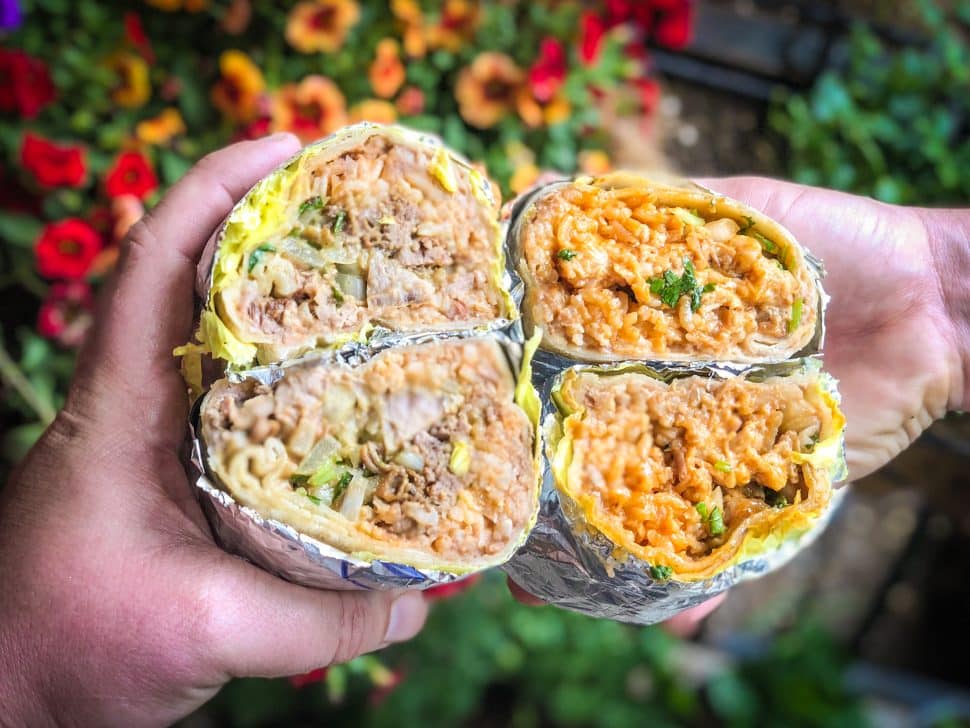 Tito's Bakery on 4th Street in Long Beach offers some of the city's best burritos. Here, their chile verde [left] and chicharrones [right] burritos. Photo by Brian Addison.
