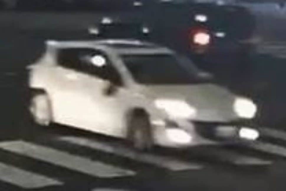Long Beach police say this car, a white Mazda 3, hit a pedestrian in California Heights before the driver got out and stabbed him. Photo courtesy Long Beach police. Long Beach police have released video footage of a car that hit a pedestrian before the driver got out and stabbed the man to death in California Heights, according to authorities. Police said they need help finding the white Mazda 3 hatchback that hit the victim on Orange Avenue just north of Wardlow Road. Police said the car is a recent model between 2011 and 2014. It was missing a bumper before the crash, and it may have damage to its passenger-side mirror from the impact.
