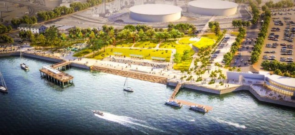 An aerial rendering of the proposed Wilmington waterfront complex. Courtesy of the Port of Los Angeles.