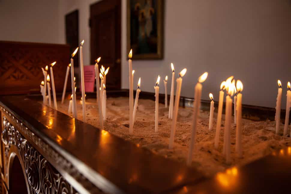The tradition of lighting candles at the entrance to the Greek Orthodox Church is followed at the Greek Fest in Long Beach Sunday, September 2, 2018. Photo by Kelly