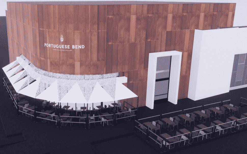 A rendering of the patio space outside of Portuguese Bend. Courtesy of Studio One Eleven.