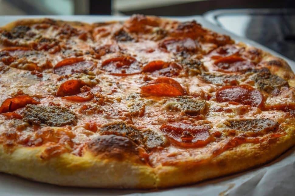 4th Horseman's Death to Piggy pizza topped with Italian sausage, meatball, pepperoni, and bacon. Photo by Brian Addison.