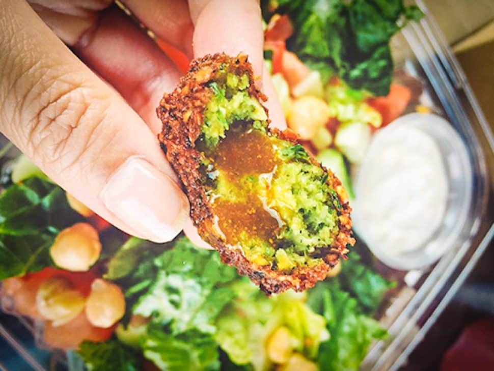 The falafel drizzled with hot sauce at The HipPea along Retro Row. Photo by Brian Addison.