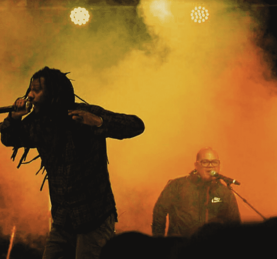 DJ Efechto [right] and Propaganda [left] perform at a show. Courtesy of Robert Marquez.